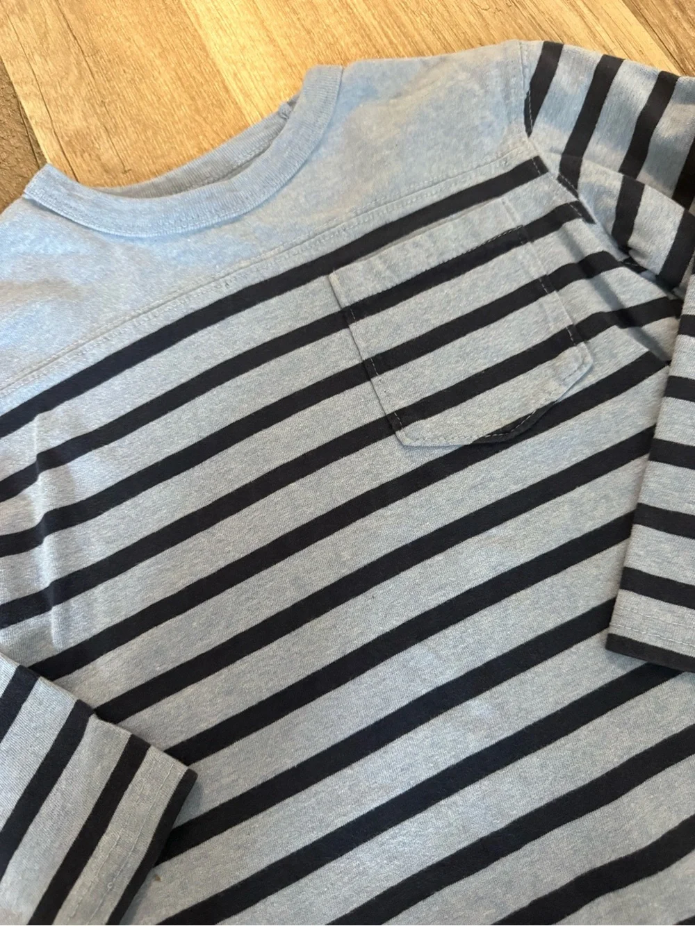 Kids Long Sleeve Striped Pocket Tee - Light Blue & Navy